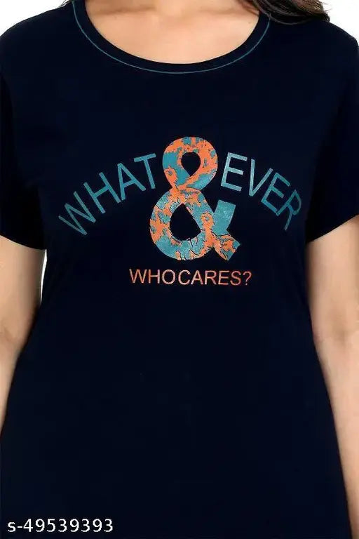 929-DARKNAVYGREEN printed cotton night suit set for women and girls, relaxed fit with short sleeves, care instructions included