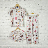 Silk blend quirky night suit combo: shirt, pajamas, shorts for comfort and luxury