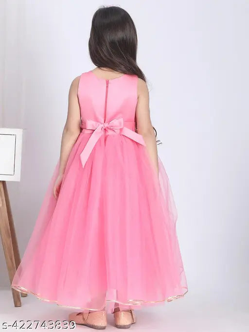 Hot pink net party dress for kids, full length, sleeveless, toy balloon print