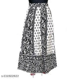 Printed net cotton Anakali skirt, beautiful and cozy with adjustable belt for casual wear. Available in various sizes from Free Size (44 inches waist, 38 inches length, 40 inches hip) to XL (40 inches waist, 41 inches length, 32 inches hip), India origin