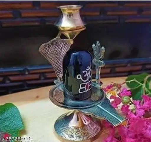 Brass Shivling with brass lota for puja, intricately designed, 7cm L x 5cm B x 10cm H, from India
