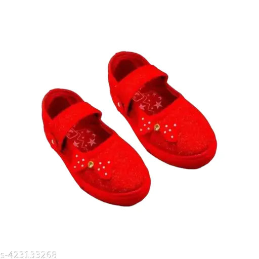 Stylish printed Lycra casual shoes for girls, PVC sole, open back net design, multiple sizes available (2-2.5yrs, 2.5-3yrs, etc.), Indian origin