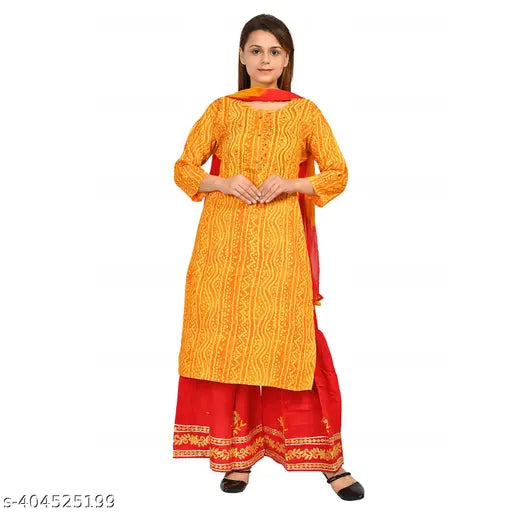Yellow and red traditional sharara with dupatta