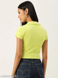 Cotton rib, trendy crop T-shirts for women - solid color, short sleeves, Indian origin