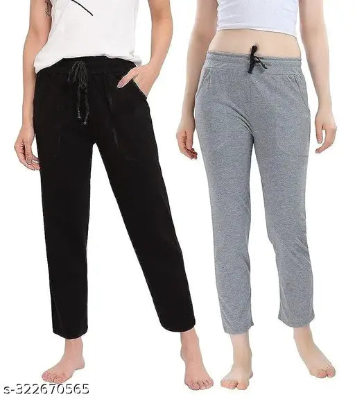 Women's cotton solid pyjama pant set of 3, comfortable for walking and jogging, sizes S-XXL, calf-length, made in India