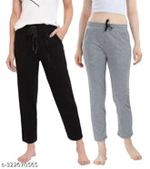 Comfortable cotton pyjama pants for women - pack of 3, suitable for walking, jogging & running. Indian-made calf-length pyjamas