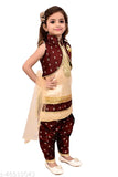 Maroon cotton blend kurta set for girls, sequin work, A-line top with dupatta and Patiala bottom, Indian traditional attire
