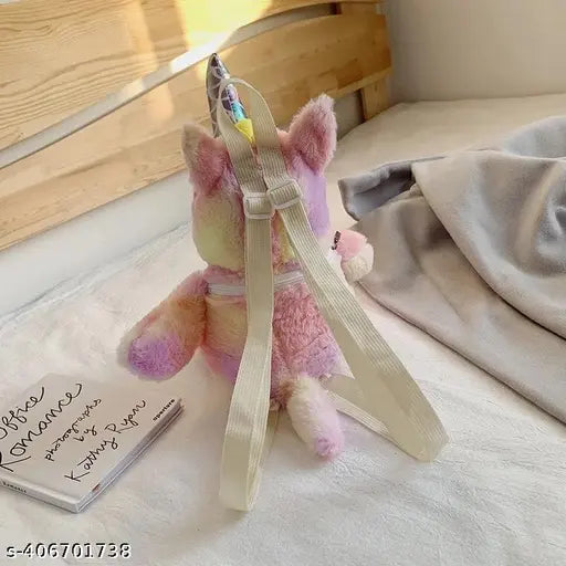 Cute kids unicorn plush stuffed backpack for girls - fabric net, sparkling design, ideal accessory for playtime
