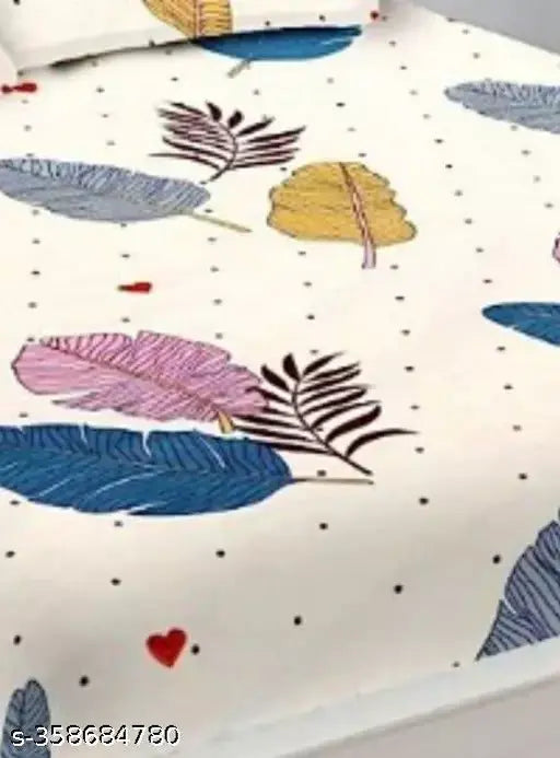 White polycotton botanical double bedsheet, Ritika Creations quality for summer comfort