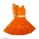 Silk blend embroidered floral lehenga set with net dupatta and choli, various sizes available for children aged 6 months to 10 years