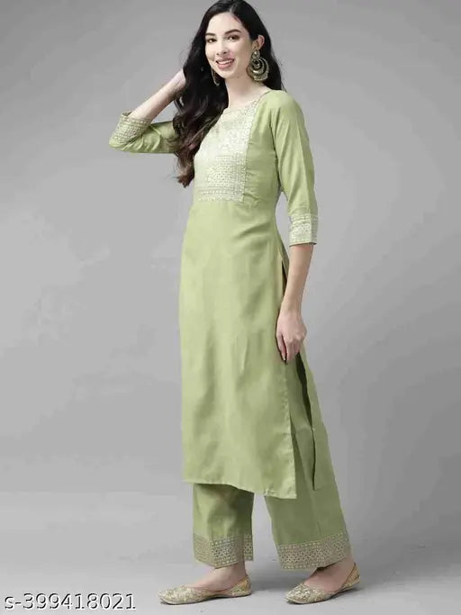Cotton Bunaai printed kurta set with dupatta and rayon palazzo pants - Indian women's fashion on mannequin
