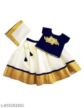 Taffeta silk embroidered lehenga in solid stitch with organza dupatta and tissue sleeve. Indian girls' outfit for ages 6-7 years