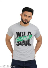 Grey Lycra men's printed t-shirt with short sleeves, ideal for gym or party wear from India