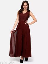 Brown Georgette lace layered jumpsuit for women - sleeveless, V-neck design, made in India