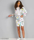 Denim funky jacket, printed net pattern on stylish long-sleeved women's jacket, size S (bust 34in, length 17in), made in India