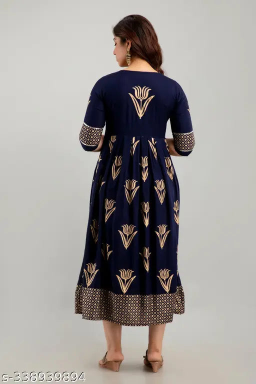 Rayon Floral Printed Kashvi Anarkali Kurtis - Indian ethnic wear, unique design, flared hem, calf length, lightweight & elegant