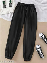 Black polycotton women's joggers for winter, elastic waistband with deep side pockets, comfortable for sports, gym, or running