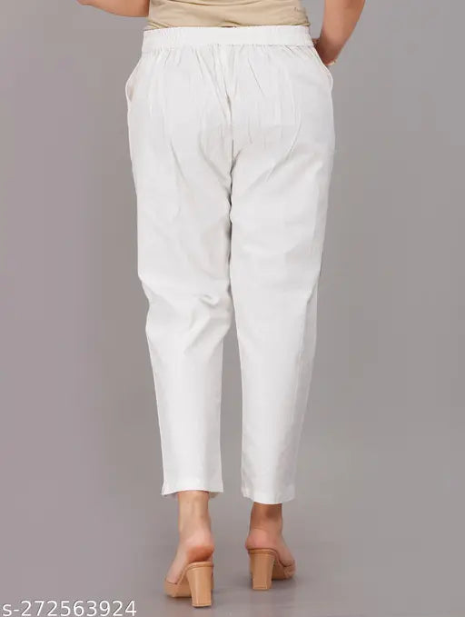 Cotton blend trousers for women, solid color, comfortable fit with double pockets for daily wear