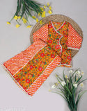 Cotton Jaipuri print one-shoulder top/kurti & printed lehenga/skirt set (S19_A), floral design, three-quarter sleeves. Traditional Indian ethnic wear for baby girls, made from soft cotton fabric