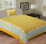 White cotton Jaipuri bedsheets & pillow covers set, 2 pcs. Fine quality Indian-made bed linen