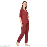 Maroon polka dot nylon hosiery top and pyjama night suit, vibrant design for festive or casual wear, soft and comfortable Stylemyth women's set in 2-pack