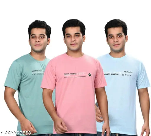 Multicolor round neck cotton half sleeve t-shirt set (3pc), versatile, comfortable, durable, easy care, casual wear, mixed and matched outfits