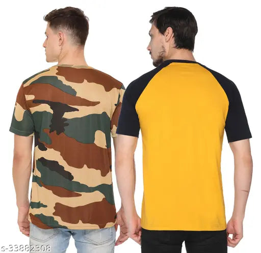 Men's cotton blend round neck T-shirt, printed pattern, short sleeves, size S (Chest 37 in, Length 25 in), casual wear by Shaun from Oasis Garments, made in India