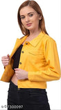 yellow denim long-sleeved jacket, solid color on hanger