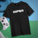 Black cotton unisex Console Gamer Round Neck Tee, vintage video games lover design with PUBG & BGMI, perfect for PC gamers, streamers, or multiplayer FPS enthusiasts