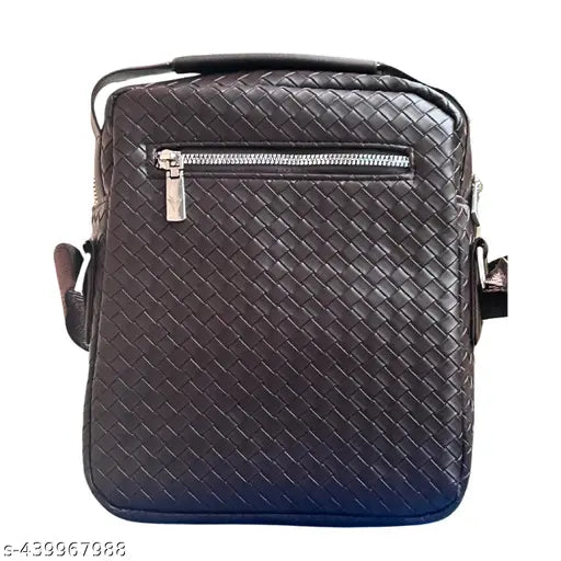 Canvas and leather crossbody sling bag with adjustable strap. Ideal for men and women's travel, daily use, and passport storage. Textured net pattern in free size (L8xW3xH9in)