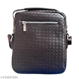 Canvas and leather crossbody sling bag with adjustable strap. Ideal for men and women's travel, daily use, and passport storage. Textured net pattern in free size (L8xW3xH9in)