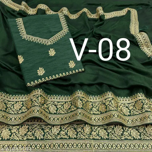 Vichitra silk saree with beautiful embroidery lace border, stunning color combination for women, India origin