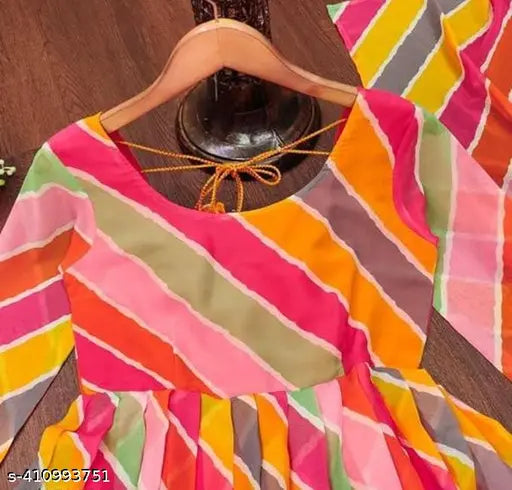 Georgette floral print long sleeve kurti and dupatta set, traditional partywear for women