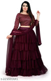 New satin-net embroidered Sami-stitched Lehengha Choli with ruffle dupatta and lace, semi-stitched, free size