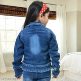 Denim jackets for girls, self-design net pattern, long sleeves, sizes 12-9 years, made in India