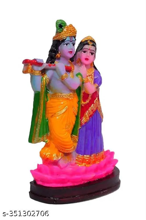 Ceramic Radha Krishna statue, 13 cm tall on lotus base, ideal for temple decorative showpiece