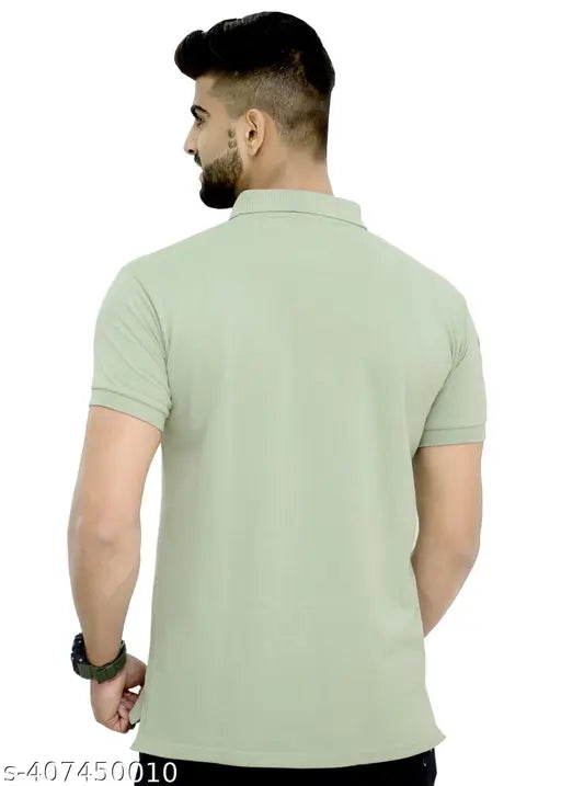 Solid cotton blend polo neck T-shirt for men, short sleeves, solid pattern, by 3BROS