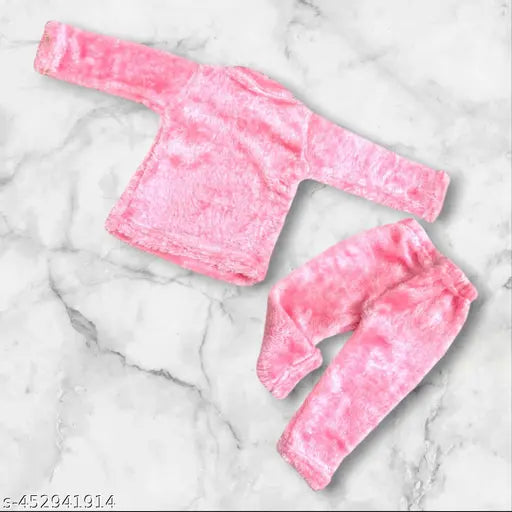 Furry velvet pink sweater set for toddlers, self-design net pattern, winter collection