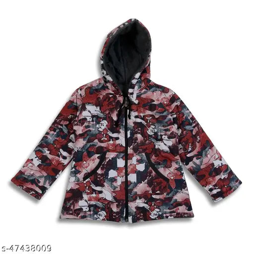 Cotton printed net long sleeve jackets for girls, stylish princess design with open zipper and full sleeves, size range from 9-12 months to 7-8 years