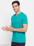 Men's cotton blend short sleeved solid Henley T-shirt, ideal for casual wear