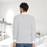 White Wild West Mens Polo Neck Full Sleeve T-Shirt, cotton blend, all-over printed, stylish party wear