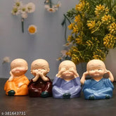 Mini Buddha Monk set of 4 (India), decorative statues for living room, bookshelf, tabletop, car dashboard, office desk