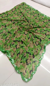 Soft georgette Diwali special saree with floral cut work and mirror detailing, free size