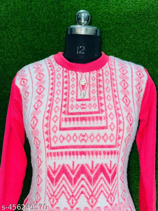 Stylish winter woolen kurti for women and girls, three-quarter sleeve printed combo, XL and XXL sizes, Indian origin
