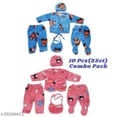 Velvet long-sleeve baby sweater set: 5 pc complete clothes (bib, cap, pajamas, upper), 0-3M, 0-6M, 3-6M. Indian origin