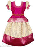 Silk princess lehenga choli set for kids (6-8 years, waist size 28in), embellished with lace work and jequard pattern, suitable for festivals and parties