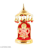 Gold plate Ganesh statue with umbrella chatri, marble & polyresin, office table decor, car dashboard decor, divine presence