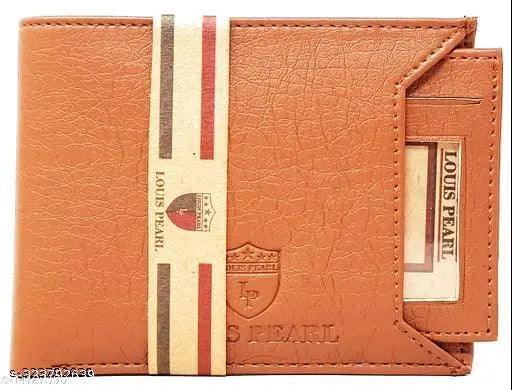 Brown textured artificial leather men's wallet with 5 compartments, free size (12cm x 6cm)