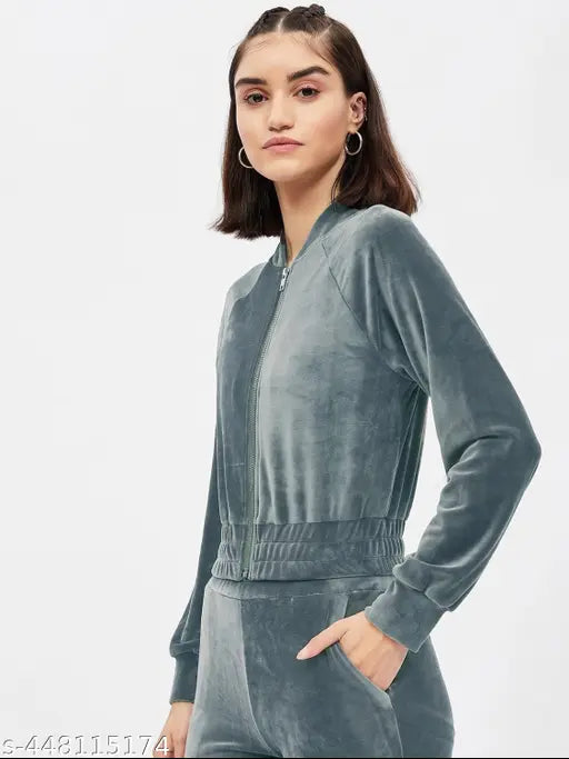 Velvet solid women jacket by A R J FASHION, long sleeve and solid pattern