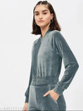 Velvet solid women jacket by A R J FASHION, long sleeve and solid pattern